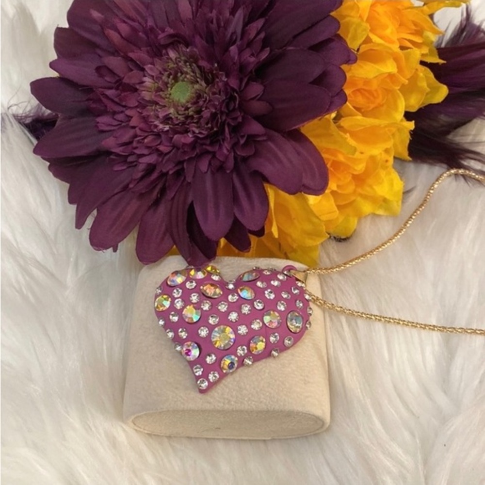 Purple Matte Gemstone Heart Pendant Necklace NEW!